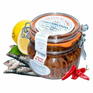 Filetti di alici all'olio di girasole e peperoncino 550g